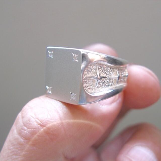 仁尾彫金『四つ星ダイヤ、プラチナギャラクシー印台リング』ハンドメイド142 メンズのアクセサリー(リング(指輪))の商品写真