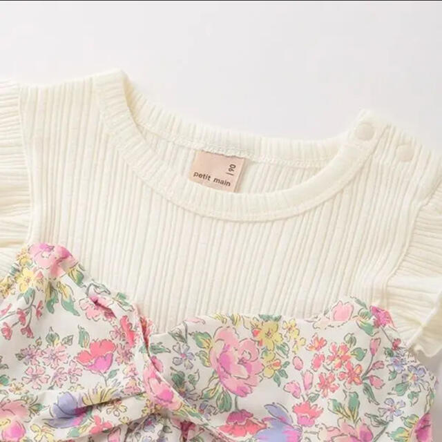 petit main(プティマイン)のプティマイン 新品 花柄ドッキングTシャツ 110 キッズ/ベビー/マタニティのキッズ服女の子用(90cm~)(Tシャツ/カットソー)の商品写真