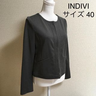 インディヴィ(INDIVI)の【超美品】INDIVI* ノーカラージャケット サイズ40 手洗い ストレッチ(ノーカラージャケット)