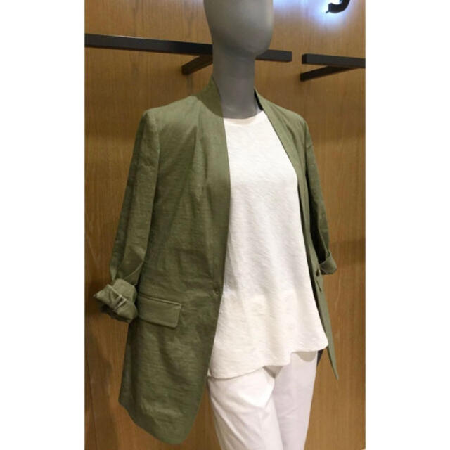 Theory 18SS リネンロングジャケット カーキ-