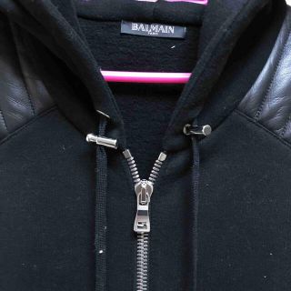 BALMAIN - 正規 BALMAIN バルマン レザー切替 バイカー パーカーの
