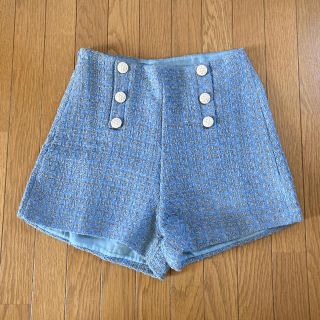 ダブルボタン　ツイード　ショートパンツ　水色　(ショートパンツ)