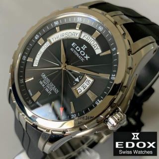 エドックス(EDOX)の【新品】 エドックス EDOX グランドオーシャン ブラック盤色 メンズ腕時計(ラバーベルト)