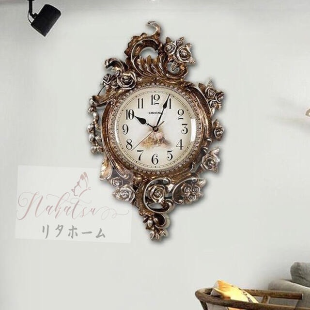 北歐風 英国貴族風 クロック。壁掛け時計 かけ時計ヨーロッパ風．花柄姫系雑貨のサムネイル