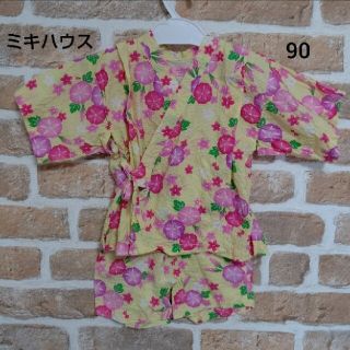 ミキハウス(mikihouse)のミキハウス MIKI HOUSE 黄色 朝顔 甚平 浴衣 90㎝(甚平/浴衣)