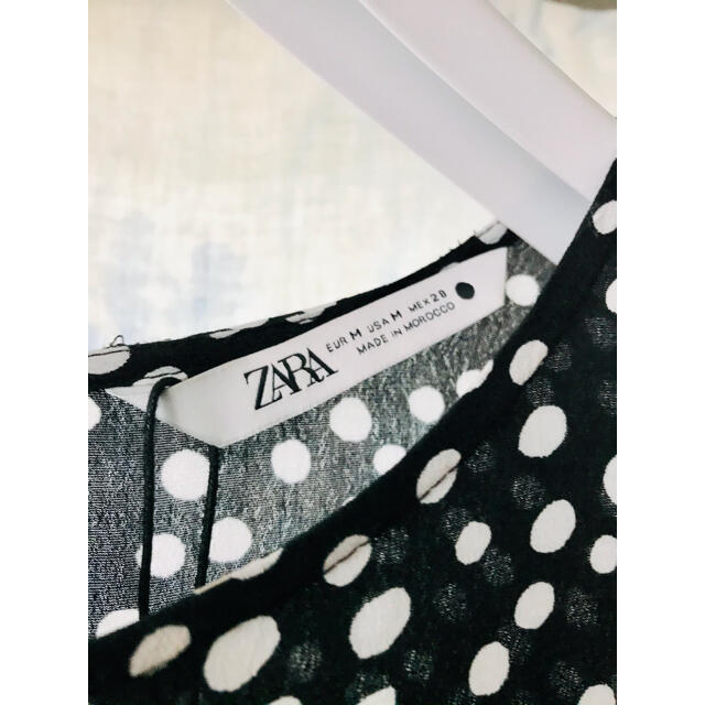 ZARA(ザラ)のZARA ザラ ドット柄の上品なワンピース‪ 黒×白　POLKA DRESS M レディースのワンピース(ロングワンピース/マキシワンピース)の商品写真