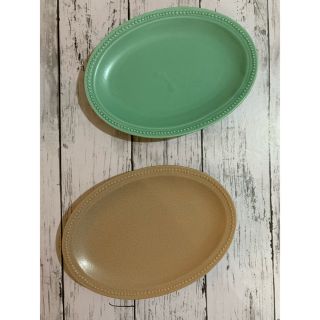 ドット グリーン&ピンク オーバル 中皿 2枚 洋食器 オシャレ カフェ風(食器)