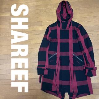 シャリーフ(SHAREEF)のSHAREEF ラティスチェック　総柄　モッズコート　パーカー　レッド(モッズコート)