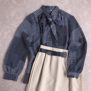 ロキエ(Lochie)のusedレトロ チェック リボンタイ ブラウス古着 ヴィンテージ vintage(シャツ/ブラウス(長袖/七分))