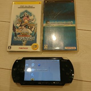 プレイステーションポータブル(PlayStation Portable)の良品☆psp本体☆黒。２。バッテリー、ゲーム２つ付き。動作オッケー♪(携帯用ゲーム機本体)