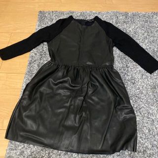 ザラ(ZARA)のZARA レザーワンピース　袖は硬いスウェット生地(ミニワンピース)