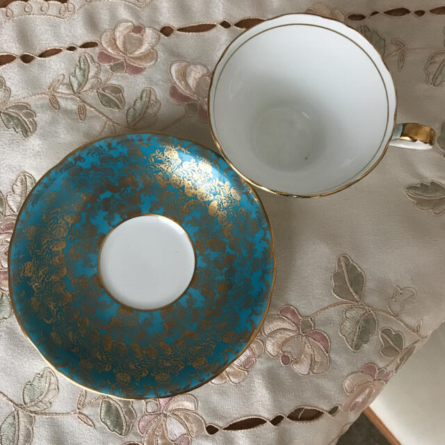 エインズレイ AYNSLEY ターコイズ コルセット型 カップ&ソーサー 美品