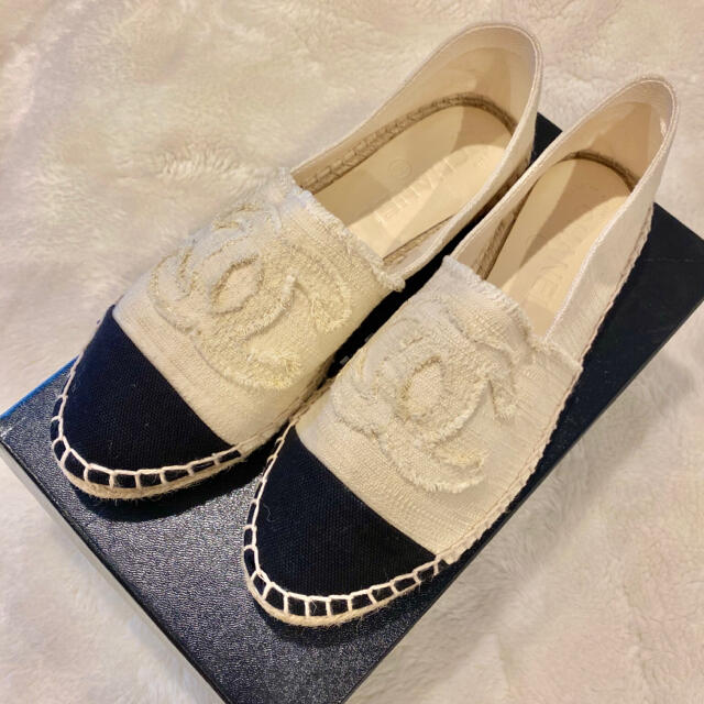 CHANEL エスパドリーユ シャネル 38 バイカラー モノトーン ...