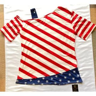 【新品未使用】【レディース３Ｌ相当】アメリカ国旗風Ｔシャツ　その２(Tシャツ(半袖/袖なし))