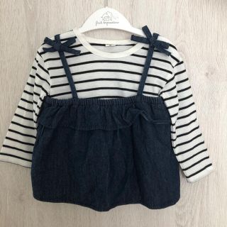 【送料無料】美品♡1度のみ着用　ボーダートップス デニムキャミ　90(Tシャツ/カットソー)