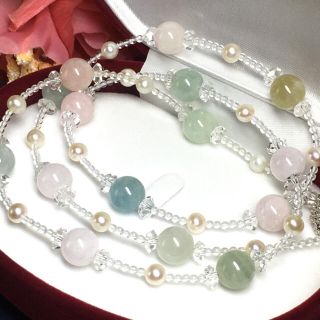 美品♡三越宝石サロン購入♡モルガナイト♡アクアマリン他ベリル♡ロングネックレス(ネックレス)