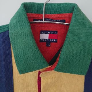 トミーヒルフィガー(TOMMY HILFIGER)のトミーフィルフィガー　マルチストライプポロシャツ　旧タグ　L(ポロシャツ)