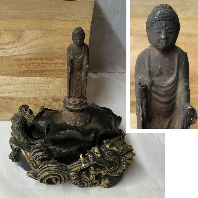 『5年保証』 龍 仏像 e617 金属製 仏教美術 合わせ箱 彫刻 木彫 木製 彫刻+オブジェ