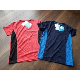 シマムラ(しまむら)の新品タグ付き　吸水速乾Tシャツ　レッド　ネイビー　メッシュ　150  2枚セット(Tシャツ/カットソー)