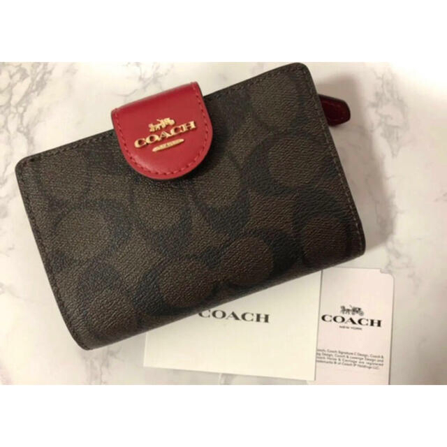 新品 COACH コーチ 折り財布  トゥルーレッド 赤 二つ折り財布