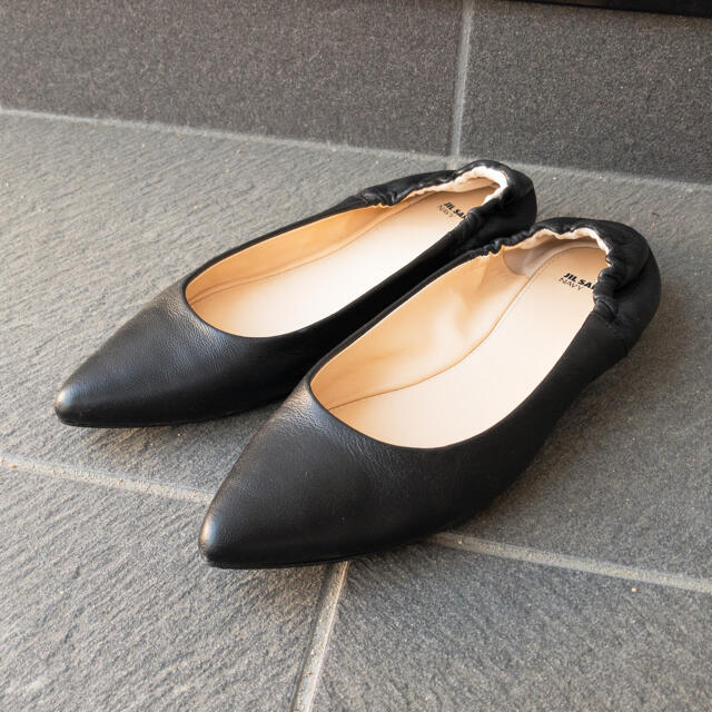 【Jil Sander Navy】フラットシューズ 黒 レザー 24cm