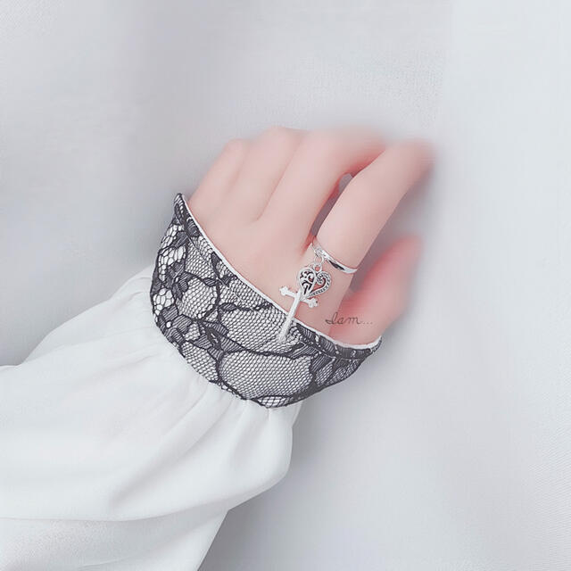 4/13新作＊ cross & lace design heart ring ハンドメイドのアクセサリー(リング)の商品写真