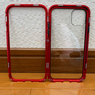 iPhone11 アルミバンパー　背面強化ガラス　ケース　赤(iPhoneケース)