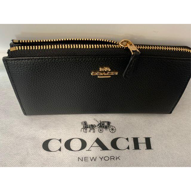 値下げ【新品未使用】COACH　ペブルドレザー Lジップ ウォレット　ブラック