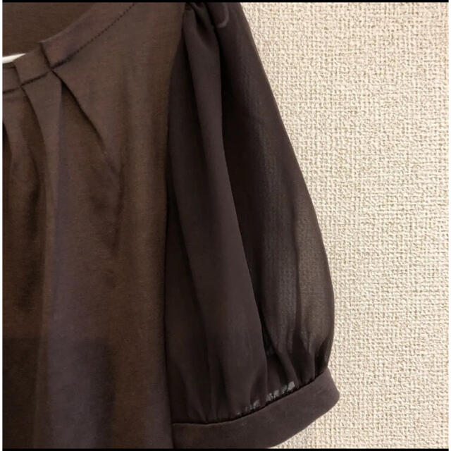 M-premier(エムプルミエ)のえみちん様専用　Mプルミエ　袖シフォンが可愛い　トップス　チョコ色　36 レディースのトップス(カットソー(半袖/袖なし))の商品写真