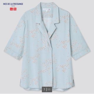 ユニクロ(UNIQLO)の★新品 完売品 ユニクロ イネス レーヨンプリントオープンカラーブラウス ５部袖(シャツ/ブラウス(半袖/袖なし))