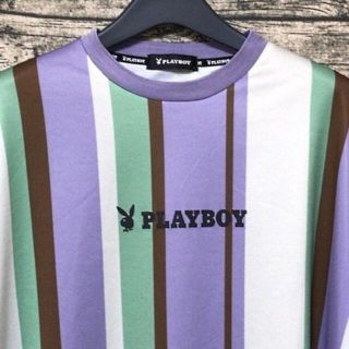 プレイボーイ(PLAYBOY)のＰＬＡＹＢＯＹ　プレイボーイ　Tシャツ　ストライプ　Ｌ　メッシュ(Tシャツ/カットソー(半袖/袖なし))