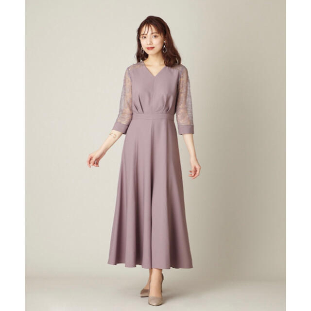 AIMER フラワーレース袖マキシドレス - ロングドレス