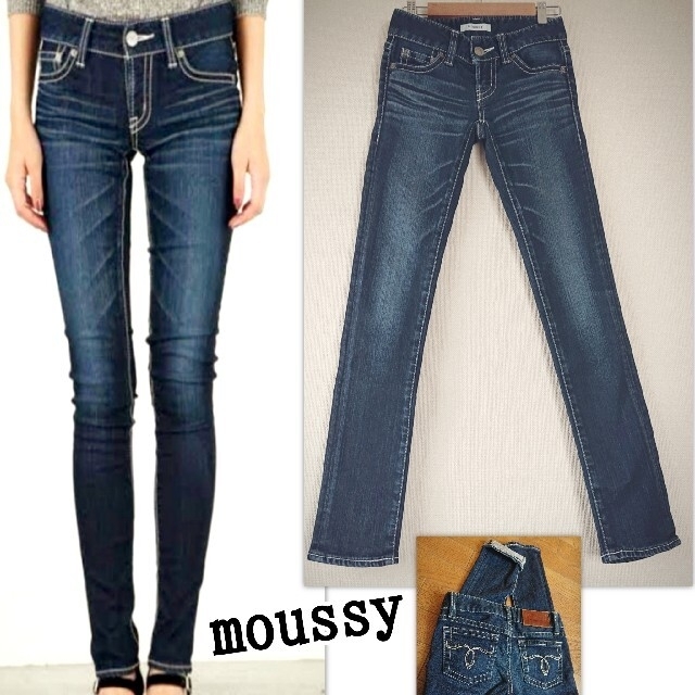 moussy - 美品希少大人気moussyホワイトステッチパウダースキニー ...