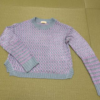 ダブルクローゼット(w closet)のダブルクローゼット　春ニット　M〜L パープル×ミントグリーン(カットソー(長袖/七分))