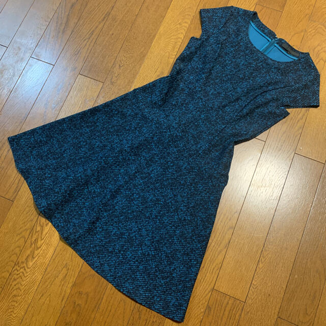 美品♡ANAYI アナイ♡アートピケツィーディプリントフレアワンピース 黒 青緑