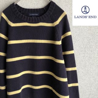 ランズエンド(LANDS’END)の90s LAND'S END ローゲージ　ボーダー　コットン　ニット　セーター(ニット/セーター)