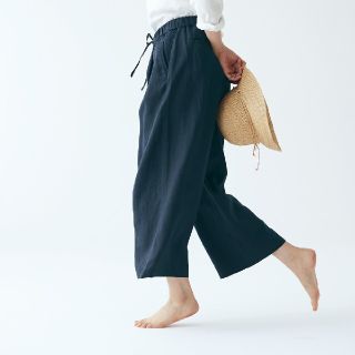 ムジルシリョウヒン(MUJI (無印良品))の《新品》無印良品フレンチリネンワイドパンツ／ダークネイビー／Ｓ(カジュアルパンツ)