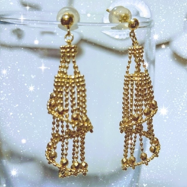K18刻印。豪華地金ピアス・シャンデリア調キラキラ アクセサリー K18刻印。豪華地金ピアス・シャンデリア調キラキラ アクセサリー