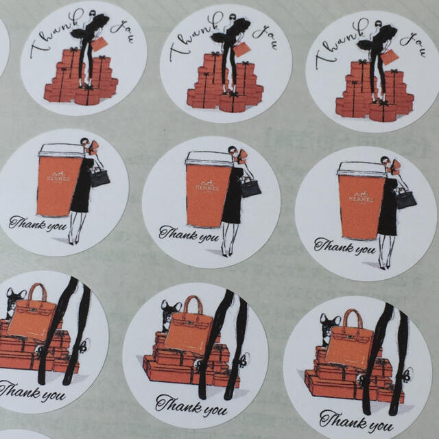 オレンジボックス柄♡サンキューシール 48面 ハンドメイドの文具/ステーショナリー(カード/レター/ラッピング)の商品写真