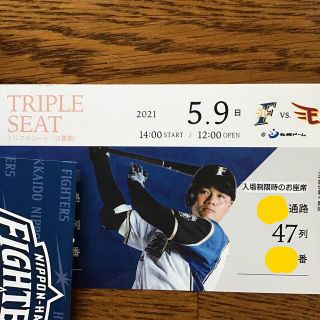 ホッカイドウニホンハムファイターズ(北海道日本ハムファイターズ)の5月９日、日ハム対イーグルス、3塁側トリプルシート(1枚)(野球)