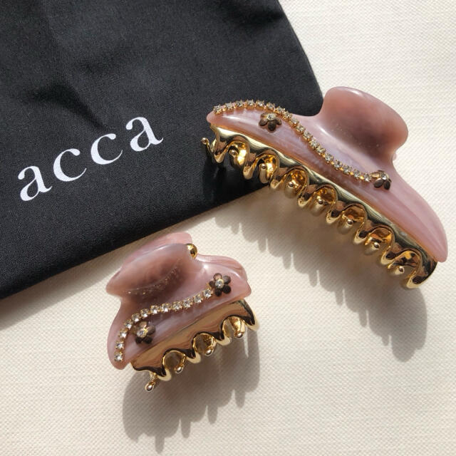 acca ヘアクリップ 中小セット ピンクマーブルバレッタ/ヘアクリップ