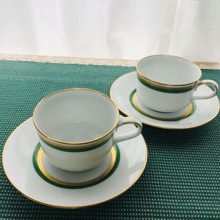 ノリタケ(Noritake)のノリタケ  カップ＆ソーサー  ゴールドグリーンライン　ペア(食器)