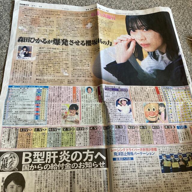 欅坂46(けやき坂46)(ケヤキザカフォーティーシックス)の日刊スポーツ　森田ひかる新聞記事 エンタメ/ホビーのコレクション(印刷物)の商品写真