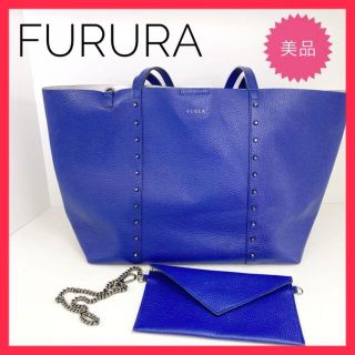 フルラ(Furla)の【美品】希少デザイン　フルラ　大きめ　トートバッグ　ブルー(トートバッグ)