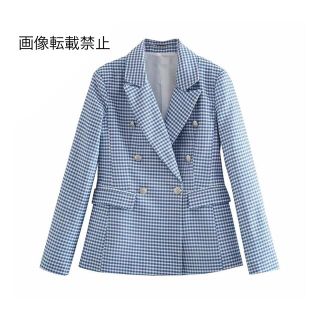 ザラ(ZARA)の🌼春新作💐4056◆blue ブルー チェック柄 テーラードジャケット ブレザー(テーラードジャケット)
