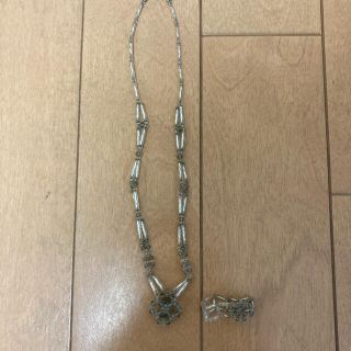 ハンドメイド　ビーズ　ペンダント　リング　セット　グレー(ネックレス)