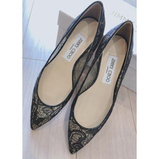 残１【新品】Jimmy Choo ジミーチュウ レース フラット バレエシューズ