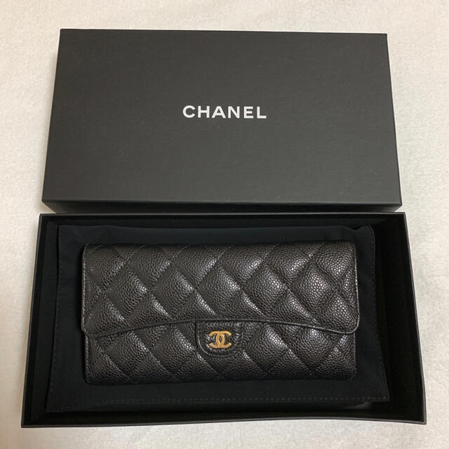 CHANEL シャネル 長財布 ウォレット キャビアスキン ゴールド