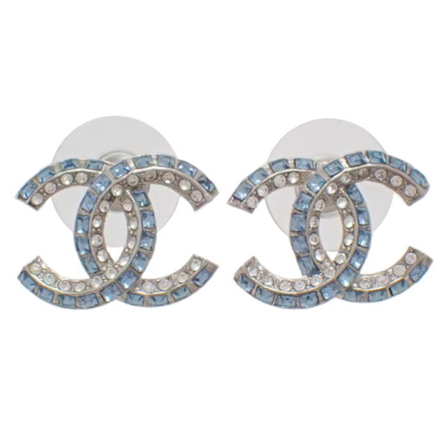 訳あり CHANEL 40800070678 水色 ラインストーンピアス ココマーク