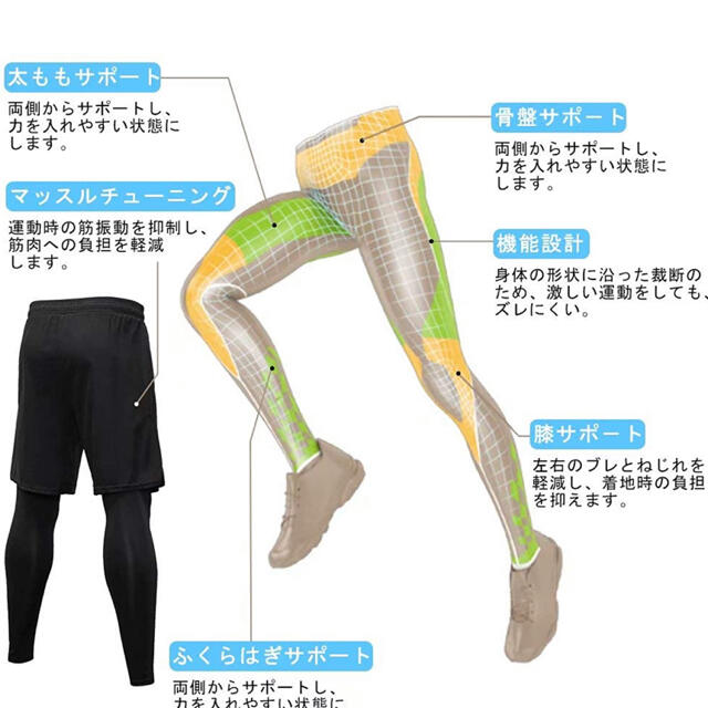 Muxuryee スポーツタイツ ロング レギンス ランニング ストレッチ 加圧 メンズのレッグウェア(レギンス/スパッツ)の商品写真